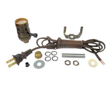 ANTIQUE BRASS-PLATED LAMP KITS: OFF/ON SOCKETS, 8' BROWN CORD  TD-396XAB