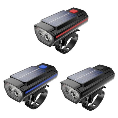 Solar Powered USB Rechargeable LED Bicycle Headlight Bike Head Light Lamp NEW