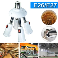 4 in 1 E27 Splitter Socket Adapter Independent Switch Light Bulb Socket Splitter