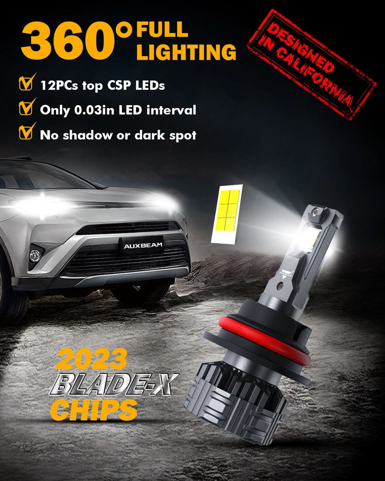 For Truck Peterbilt 387 384 110W White 6500K 9007 LED Headlight Bulbs Canbus F22 - Image 3 of 4