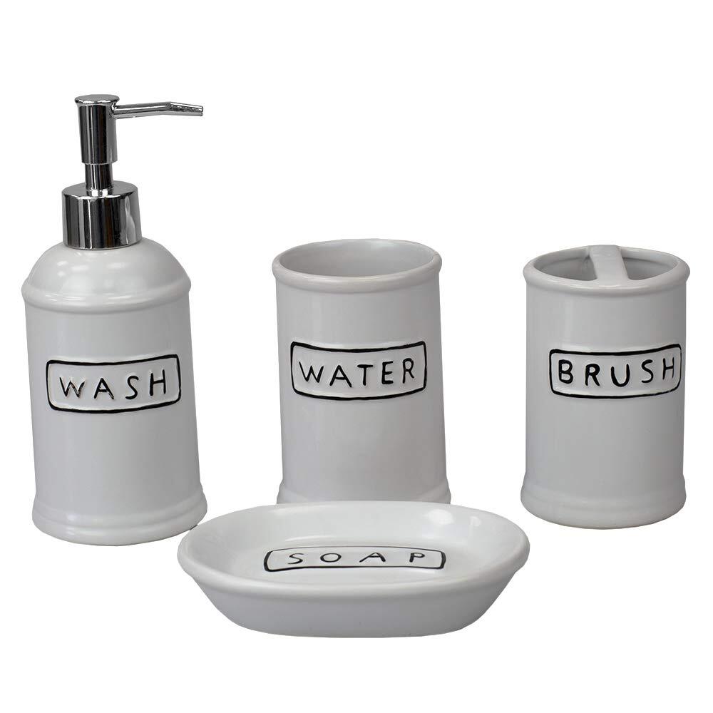 Bathroom Accessories Set 4 Piece Ceramic with Soap Dispenser, Tumbler, Soap D...