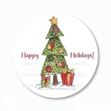 30 Happy Holidays Christmas Tree Favors Scrapbook Stickers 1.5" Envelope Seals