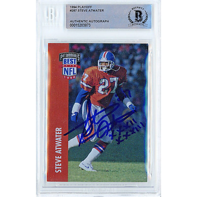 Steve Atwater Signed 1994 Playoff #287 Beckett BAS Slabbed Denver Broncos Auto