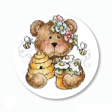 30 Prim Daisy Bee Bear Labels Scrapbook Stickers 1.5" Round Envelope Seals