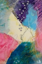 small colorful mixed media intuitive abstract painting matted signed and sleeved