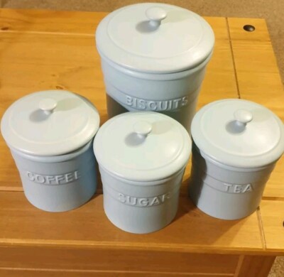 House Of Fraser Tea, Coffee, Sugar Biscuit Jar Set Pale Blue UK