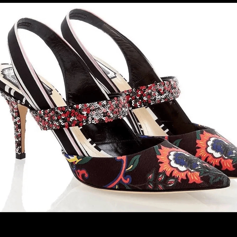 Escarpins élingue imprimés floral satin taille 41,5