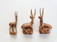 Set of 3 carved wooden antelopes gazelles from East Africa mid-century 4