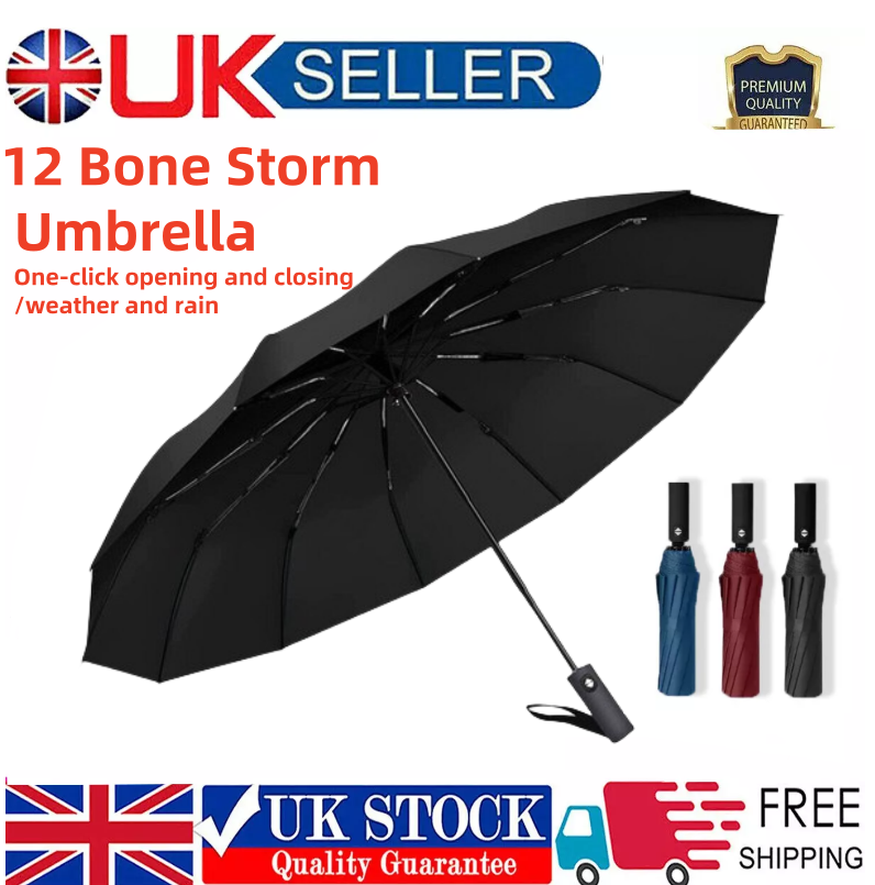 Large Automatic Black Umbrella Anti Rain Windproof Out Folding