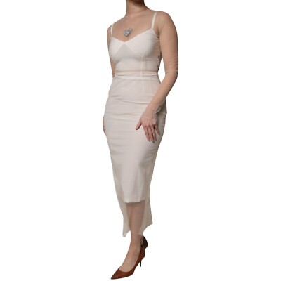Dolce & Gabbana White Sheer Tulle Bustier Bodycon Midi Dress - IT40|S Dolce & Gabbana White Sheer Tulle Bustier Bodycon Midi Dress - IT40|S