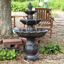 Classic Tulip 46 in. 3-Tiered Outdoor Water Fountain - Dark Brown by Sunnydaze