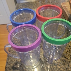 Lot of 4 Magic Bullet Mugs Party Cups with handles and lip rings multi color