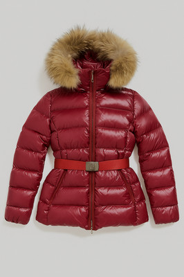 Moncler Women s Burgundy Down Jacket with Real Fur Hood size 2 (S)