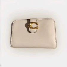 COACH 7353 Ivory Embossed Leather Bifold Snap Wallet Gold Accents NWOT