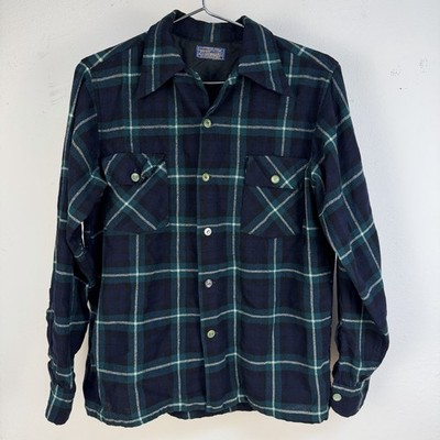 トップス 60s PENDLETON Board Shirts wool green us VTG Pendleton 60s Board Shirt Blue Green Plaid Wool USA Made Sz S