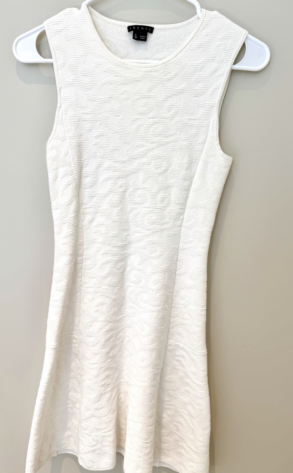 Theory Petite Sleeveless White Knit Textured Fit & Flare Dress Short Classic