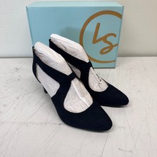 Life Stride Black Faux Silk 9 M 2" Heel Soft System Flex Giovanna Back Zip