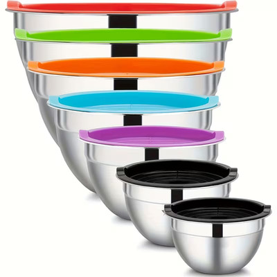 7pcs Stainless Steel Set Mixing Bowls with Lids for Kitchen Nesting Design