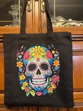SUGAR SKULL HOMECRAFTED REUSEABLE GROCERY SHOPPING BAG 100% COTTON