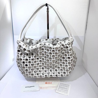 Sonia Rykiel Domino Studded Leather Purse Shoulder Handbag White
