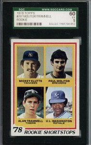 1978 Topps #707 Paul Molitor  Alan Trammell Klutts Washington RC Rookie  SGC 5