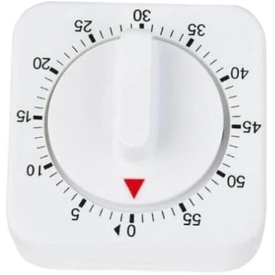 White Timer Clock Square 60-Minute Mechanical Kitchen Wind up