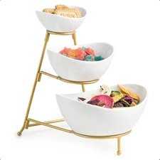 3 Tier Serving Bowls with Stand, Chips and Dip Serving Dishes Set for Enterta...