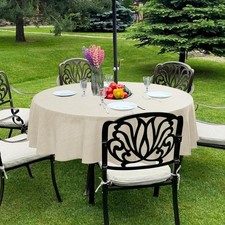 60 Inch Round Beige Tablecloth Linen Look Polyester with Umbrella Hole