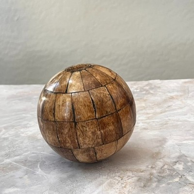 Hand Carved Inlaid Bone Horn Ball Unique Block Work Table Top Decor