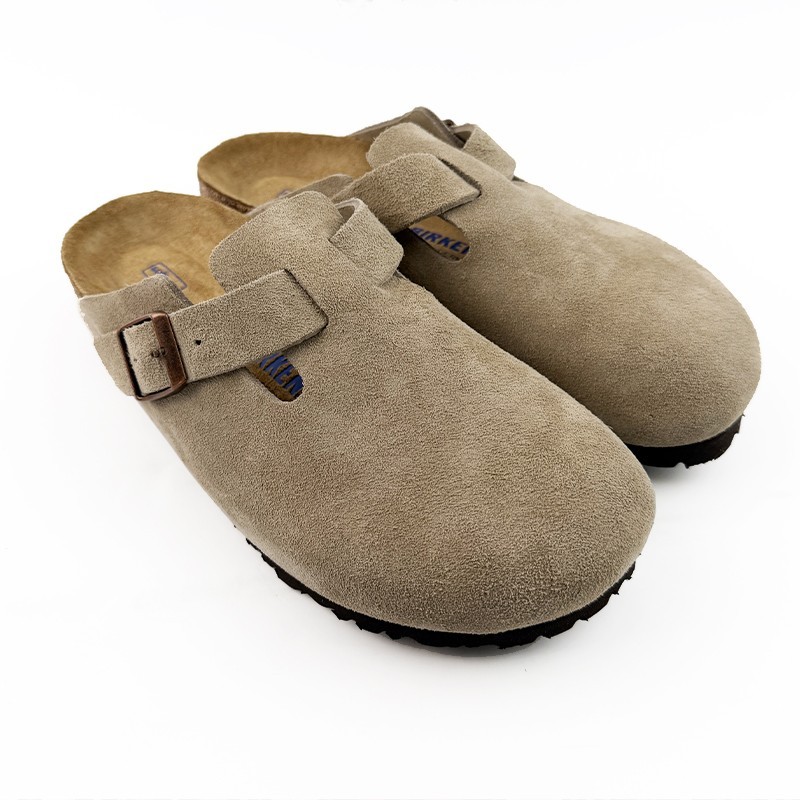 Birkenstock Boston Unisex Soft Footbed Suede Leather Clog Shoe Taupe/Mocha/Black