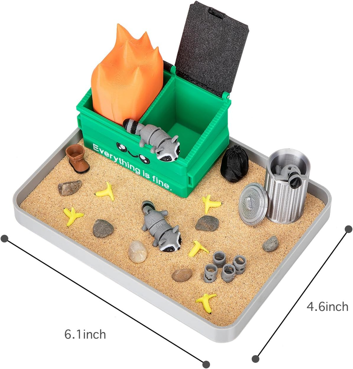 Dumpster Fire Zen Garden Desk Decor - 3D Print Plastic Miniature