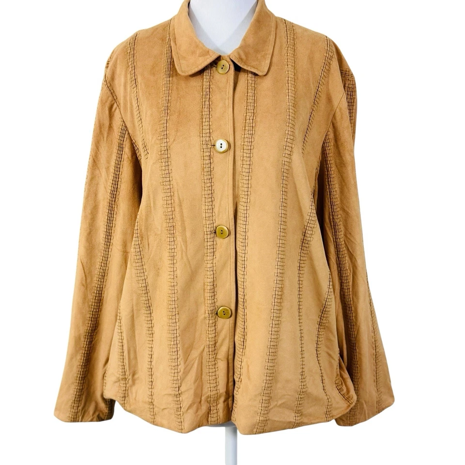 Elliott Lauren Y2K Mujer Gamuza Terciopelo Camisa Chaqueta Caqui XL Abotonada Forrada Foto 2 de 4