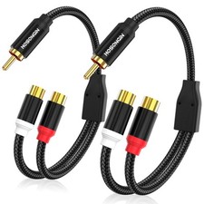 RCA Splitter 1 Male 2 Female Audio Cable 2 Pack , 24K Gold-Plated Plug, Cott...