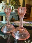 Pair Of Vintage Fenton Glass Pink Dusty Rose Flower Band 6” Candle Holders