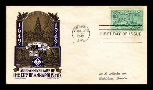 US COVER ANNAPOLIS MARYLAND TERCENTENARY FDC SCOTT 984 STAEHLE CACHET CRAFT