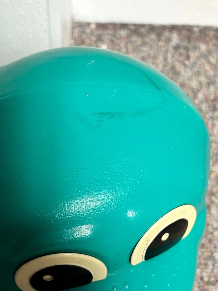 Dinosaurio Rubbermaid verde azulado tapa extraíble caja de juguetes cofre de almacenamiento de colección raro Foto 4 de 4