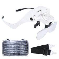 Head Magnifying Visor with 4 Lights and 5 Detachable Lenses 1X, 1.5X, 2X, 2.5...