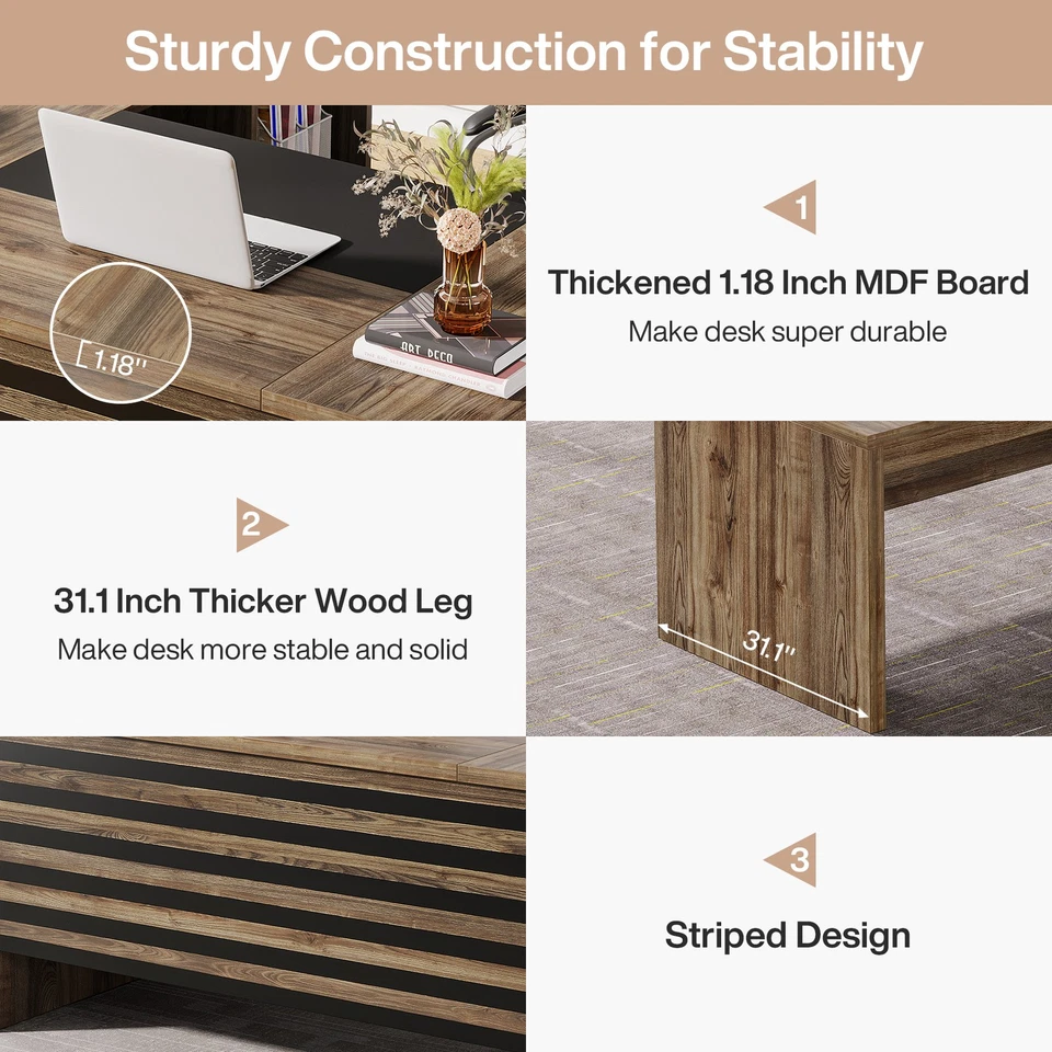 62.2英寸L形行政办公桌,大型办公电脑桌带文件柜 — 第 4/4 张图片