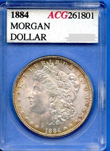 1884 P Morgan Silver Dollar Accugrade 1980's Rattler Style Holder 1884-P MS Gem