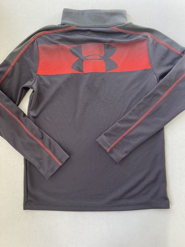 Under Armour Youth Sz YM Jacket Long Sleeves Logo 1/4 Quarter Zip Gray Red - Picture 3 of 3