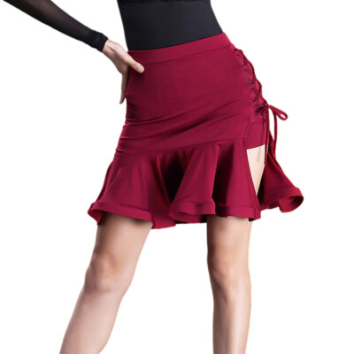 Damen Latin Salsa Samba Tanzrock Seite Schlitz Schnürer Volant Hem Ballsaal Club