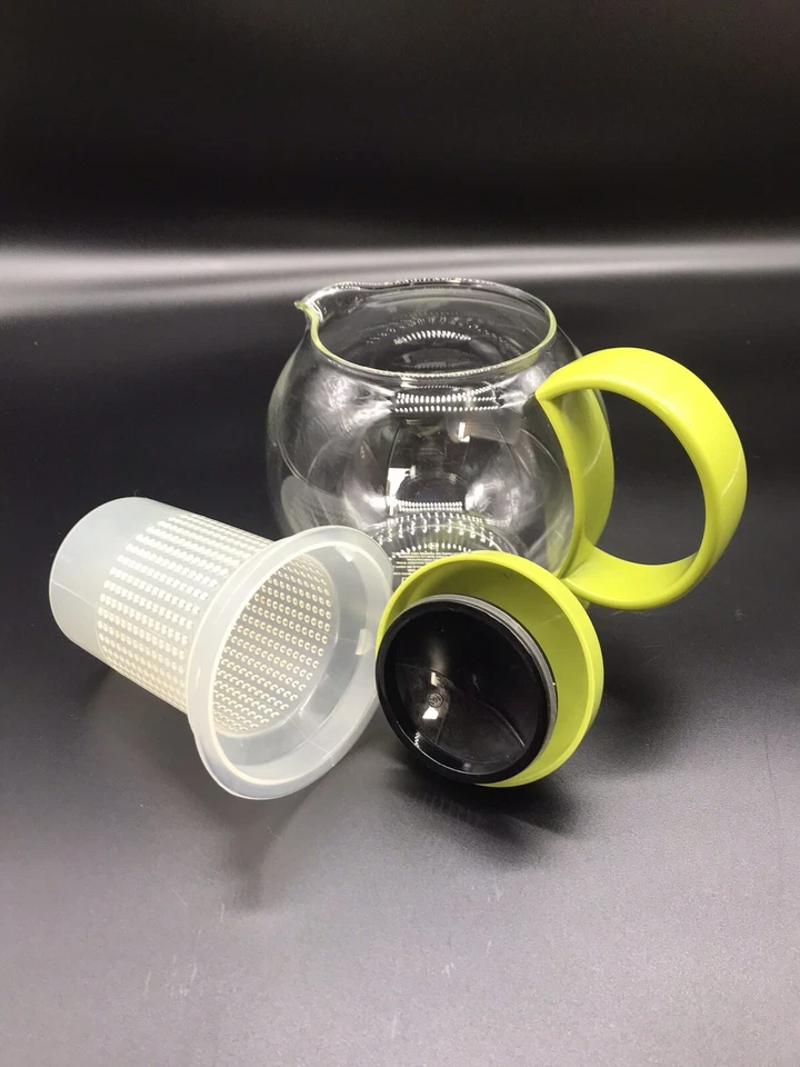 Bodum Teapot Tea Infuser Assam Clear Glass Green Handle & Lid Plastic Filter - Image 4 of 4