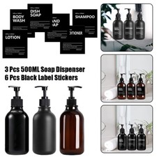 3Pcs 500ml Plastic Soap Dispenser Hand Wash Pump Bottle Refillable with 6 Labels