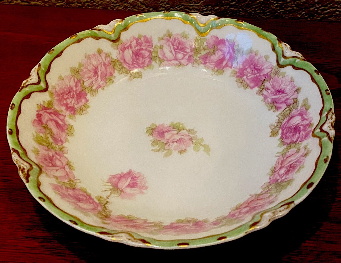 VERY RARE~Haviland Limoges Bowl 6” Drop Rose Scalloped Gold Trim