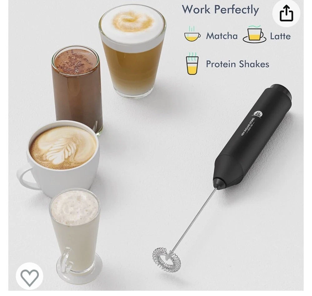 Milk Frother Handheld Battery Operated Electric Foam Maker  Powerful Color Black