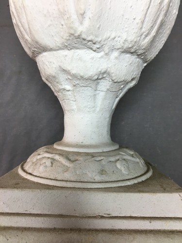 Vintage 19" Tall Cast Aluminum Urn Shabby Plant Stand White Chic Old 1677-21B - 第 12/12 張圖片