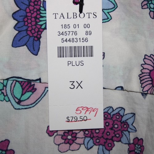 Talbots NEW $60 Sz 3X White Purple Multi Color Floral Button 100% Cotton Top - Picture 12 of 21