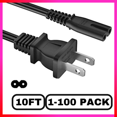 Long 10FT TV Power Cord for Samsung TCL Hisense Universal AC Cable 2 Prong LOT