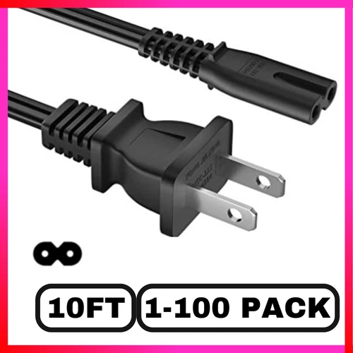 Long 10FT TV Power Cord for Samsung TCL Hisense Universal AC Cable 2 Prong LOT