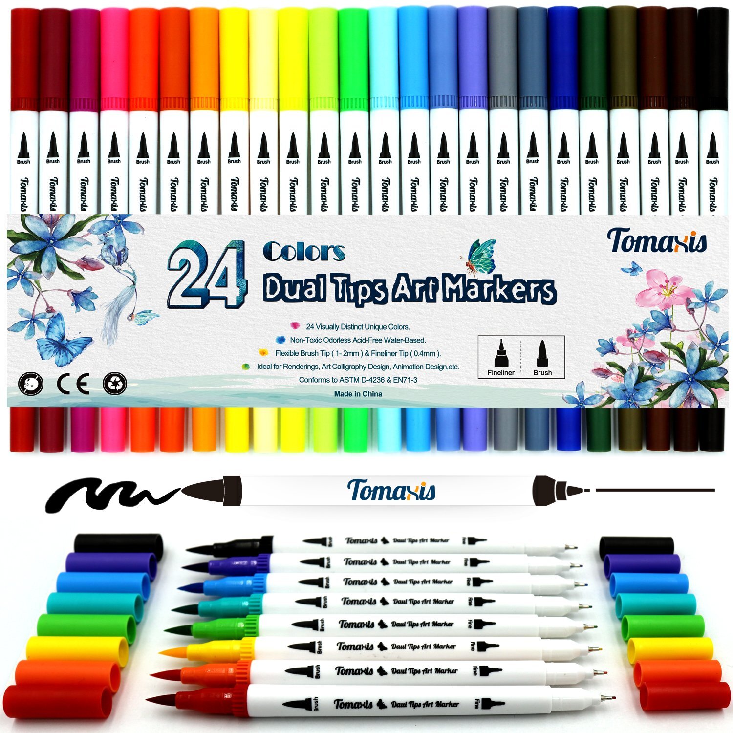 Dual Tip Brush Pens Adult Colouring Pens Felt tips Watercolor Brush Art Marke...